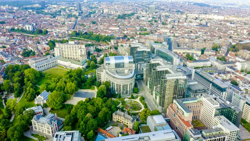 Aerial view of the European Parliament buildings in Brussels