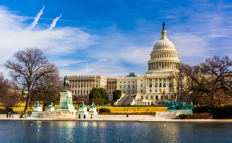 The US Capitol in Washington, seen across the Capitol Reflecting Pool