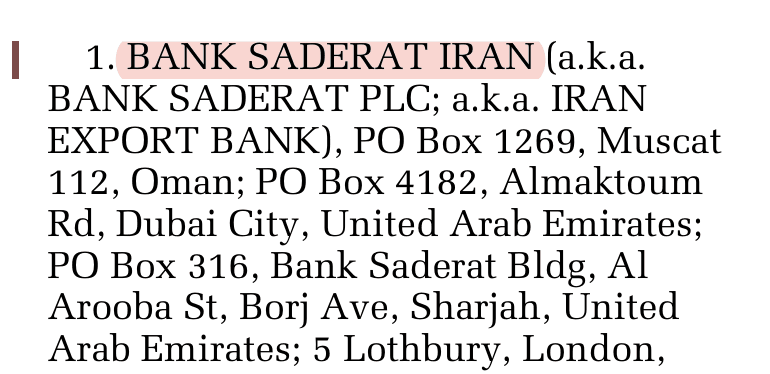 US government notice naming BANK SADERAT IRAN in the Federal Register, 72 FR 65837
