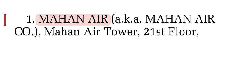 US government notice naming MAHAN AIR in the Federal Register, 76 FR 64427