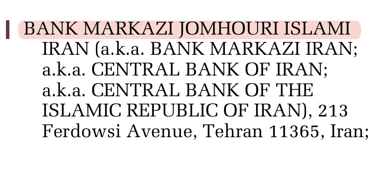 US government notice naming BANK MARKAZI JOMHOURI ISLAMI IRAN in the Federal Register, 75 FR 34630