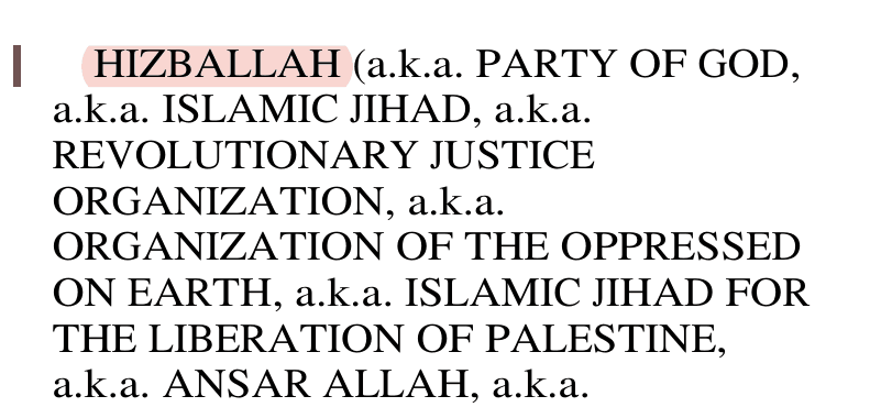 US government notice naming HIZBALLAH in the Federal Register, 60 FR 5084