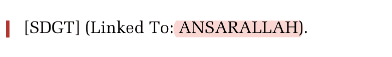 US government notice naming ANSARALLAH in the Federal Register, 89 FR 52214